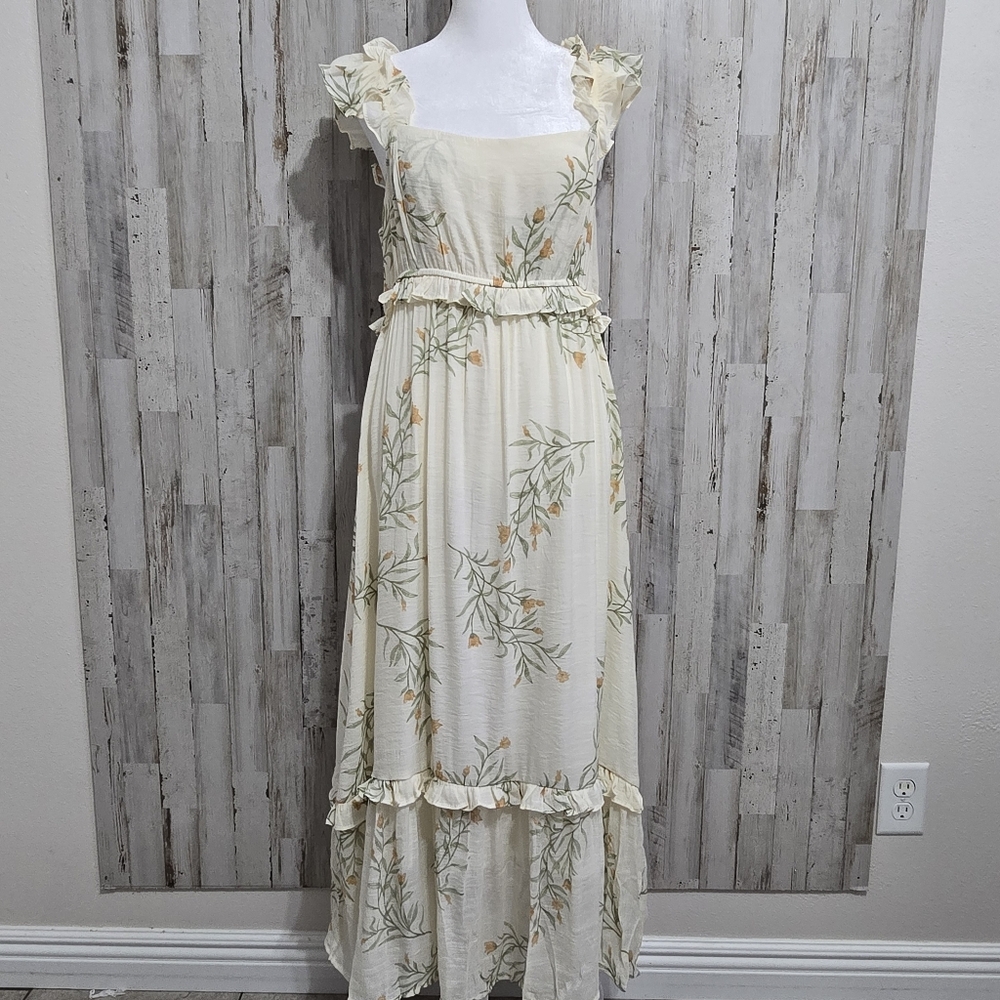 Blu Pepper Ivory Floral Ruffle Tiered Maxi Dress Size Large - Picture 2 of 9